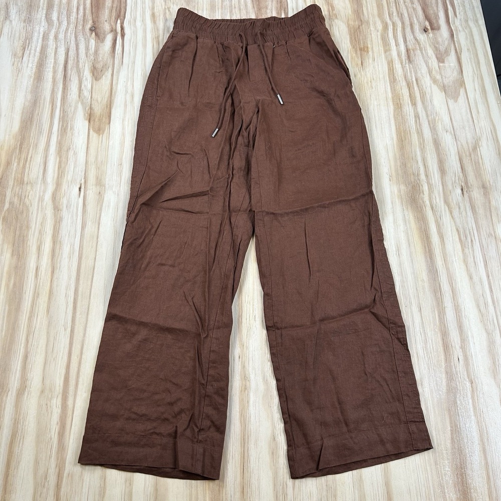 Quince Womens NEW Terracotta Brown Linen Wide Leg Pull On Pants Relaxed